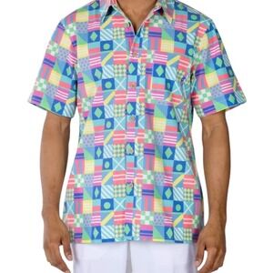 Shinesty Mens M Secretariat Derby Flag Hawaiian Shirt Patchwork Resort Vacation